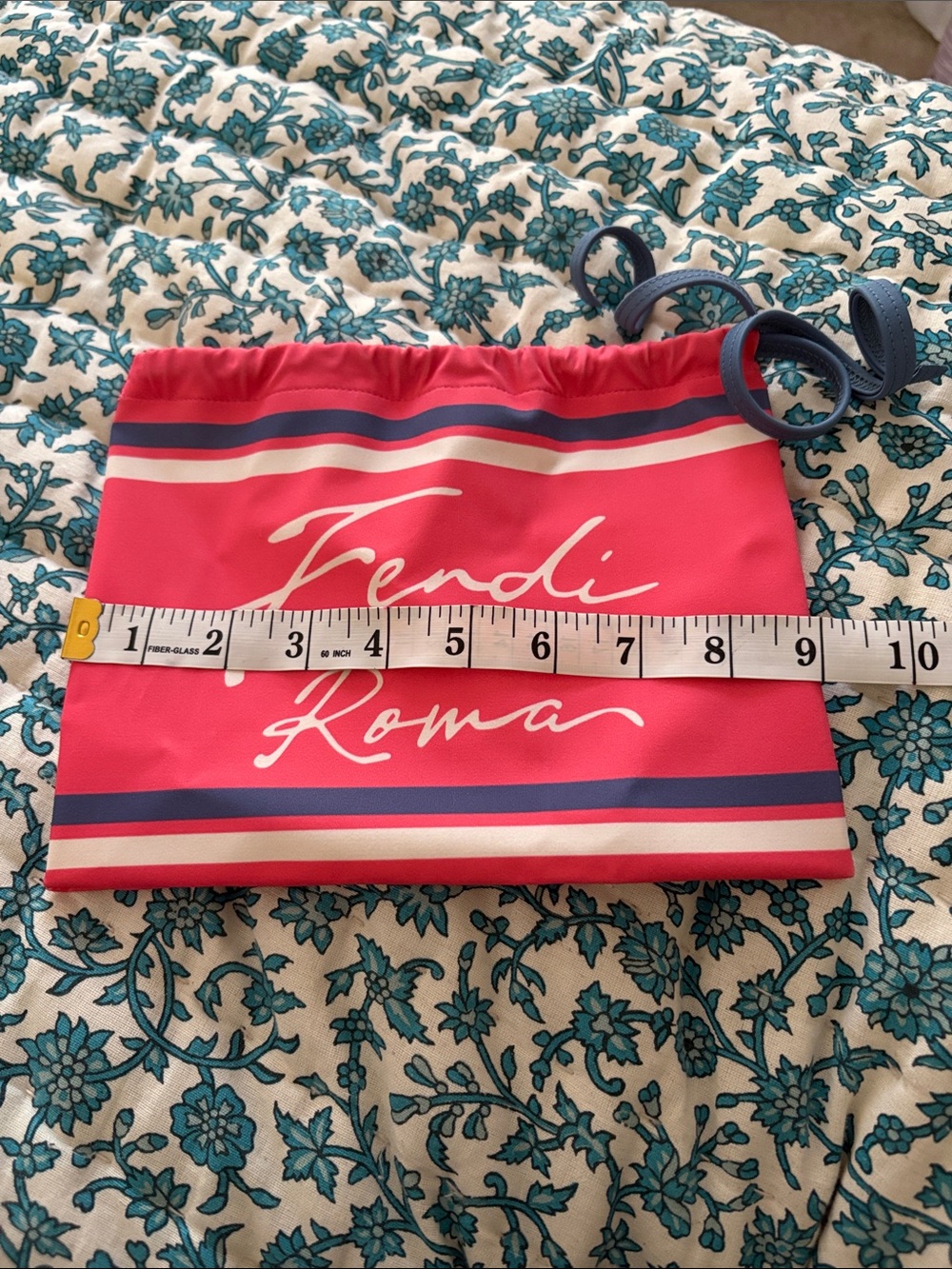 Fendi Pink Drawstring Pouch with Navy Accents - Picture 10 of 11